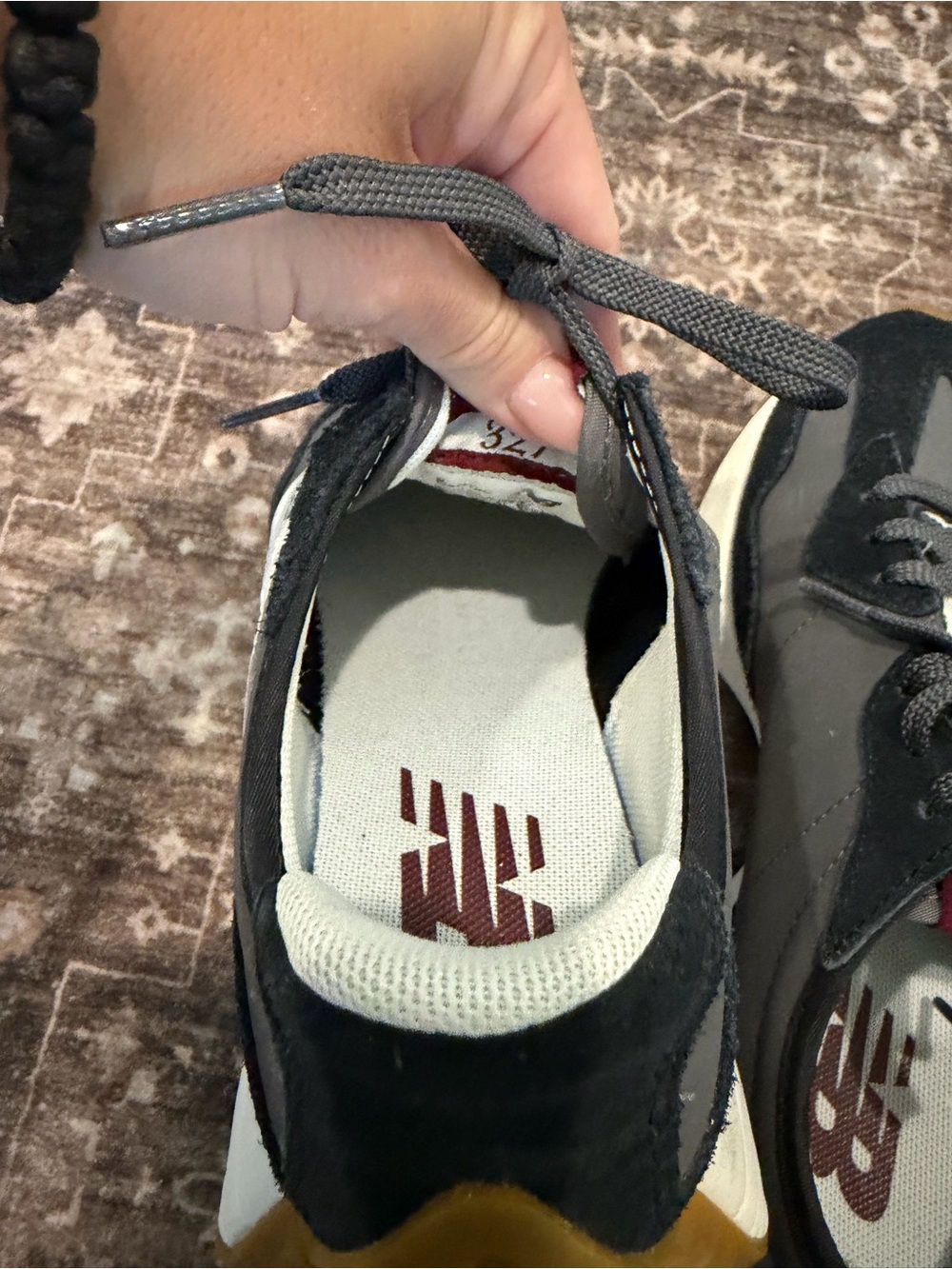 New Balance Black White and Gum Retro Runner Sneakers - Picture 12 of 14